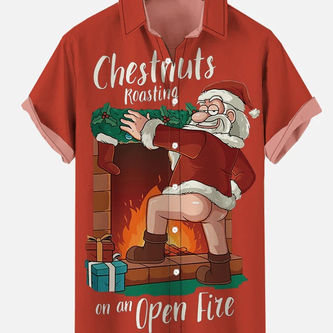 2025 New Christmas Element 3D Digital Printing Large Size Men's Shirt Cross-Border Foreign Trade Casual Shirt