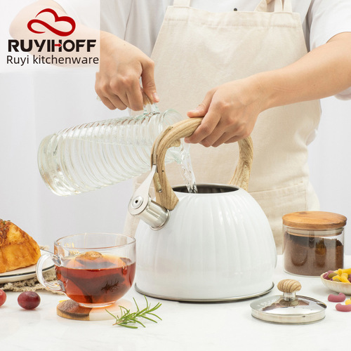 Truffle White Pumpkin Shaped Whistling Water Kettle 3.5L Amazon New Whistling Water Kettle Wholesale Cross-border Kitchen Gadgets