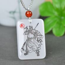新疆金丝玉白玉精雕挂件平安无事牌激光关公牌吊坠激光雕刻