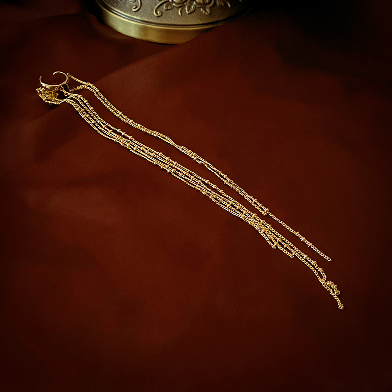 Elegante borla de cadena larga no perforada en forma de C clip de hueso de la oreja de moda personalidad temperamento viajero pendientes de alto grado para las mujeres