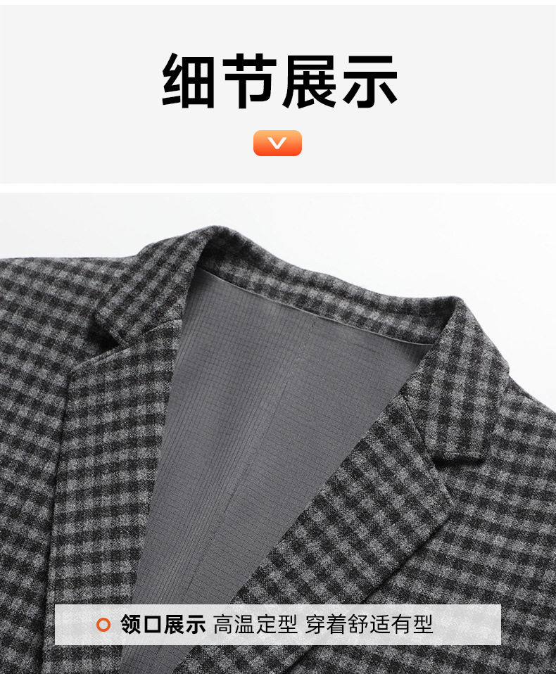 Áo vest nam họa tiết kẻ ô dáng ôm, cổ vest một hàng hai cúc, tay dài, chất liệu co giãn chống nhăn — Bóng, Kẻ sọc xanh xám chi tiết 20