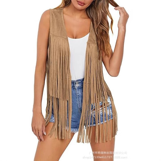 Amazon Women's Vest 70S Hippie Clothing Sleeveless Cowgirl Western Faux Suede Tassel Leather