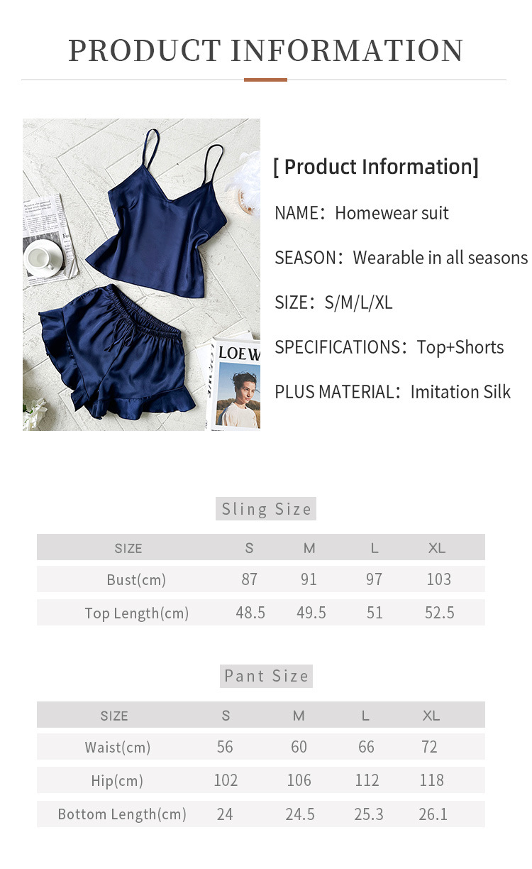Short Top Length Shorts Sets Sets Type 2 Pieces Set Quantity Home Occasion V Neck, Strap Neckline Home Women's Casual Solid Color Imitated Silk Polyester Shorts Sets Pajama Sets