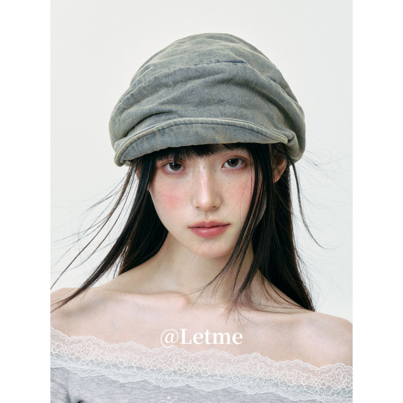 新款做旧牛仔堆堆报童帽子女复古韩版日系画家帽街头时尚鸭舌帽夏|undefined