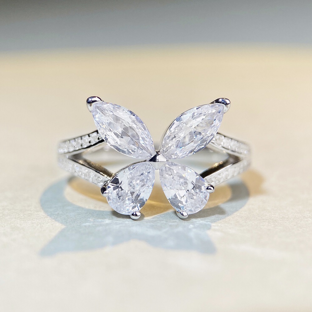 Fashion Butterfly Sterling Silver Inlay Zircon Rings 1 Piece