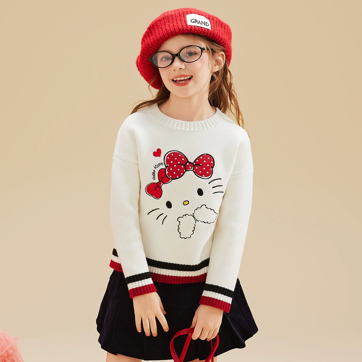 HelloKitty Демисезонный ретро шерстяной свитер, круглый воротник