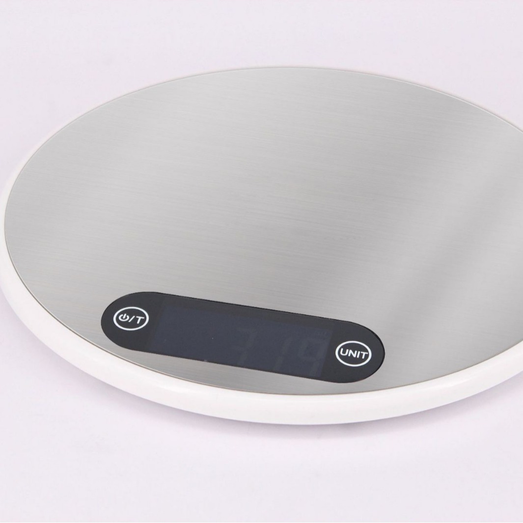 不锈钢圆形平板厨房电子秤触屏食品秤烘培秤可挂起5000/1g