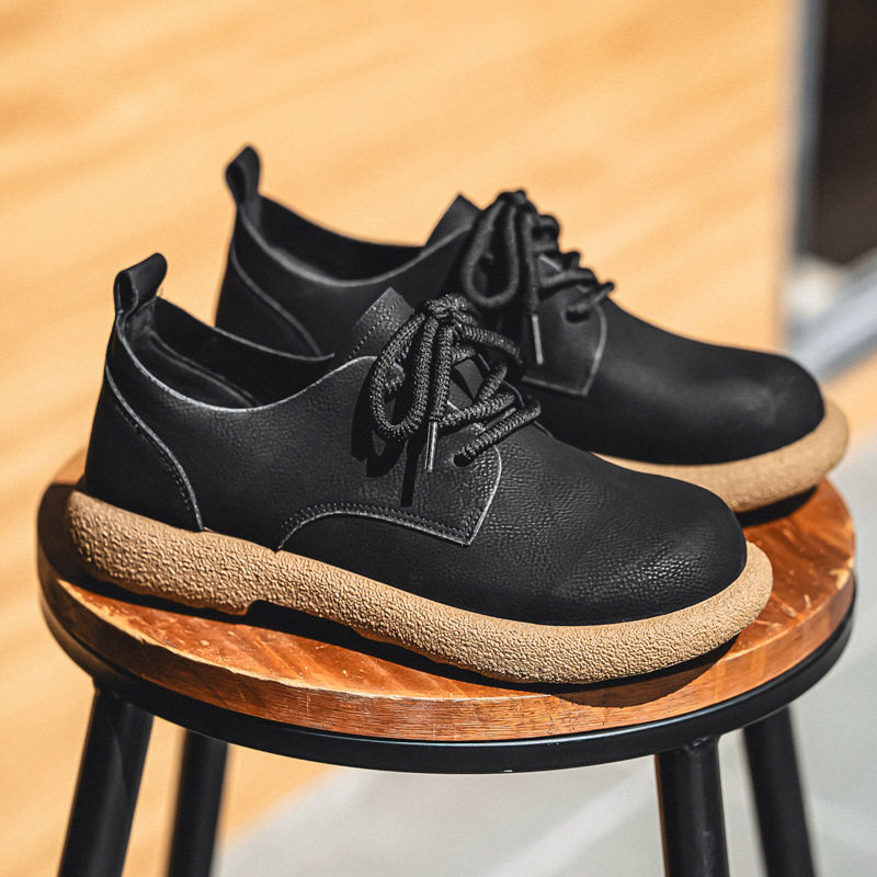 Giày da nam cổ thấp kiểu Martin phong cách retro, đế mềm chống thấm nước, form rộng cỡ lớn — Kaki, màu nâu, màu đen