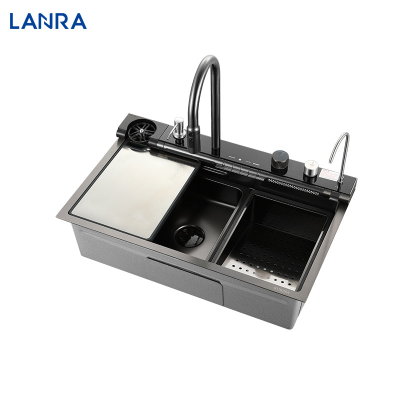 Kitchen Sink Dragon Fish 304 Stainless Steel Kitchen Large Single Sink Piano Nano Honeycomb Digital Display Waterfall Sink