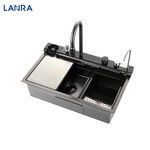 新款蓝鲸龙鱼304不锈钢厨房大单槽钢琴按键纳米蜂窝数显瀑布水槽