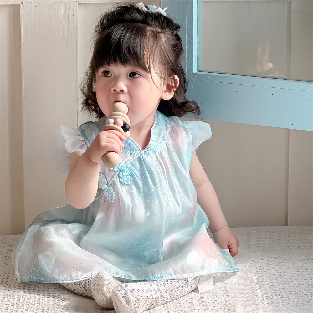 Vestido de niña verano a vestido de princesa de estilo occidental nueva sirena azul Ji bebé nueva falda china 1