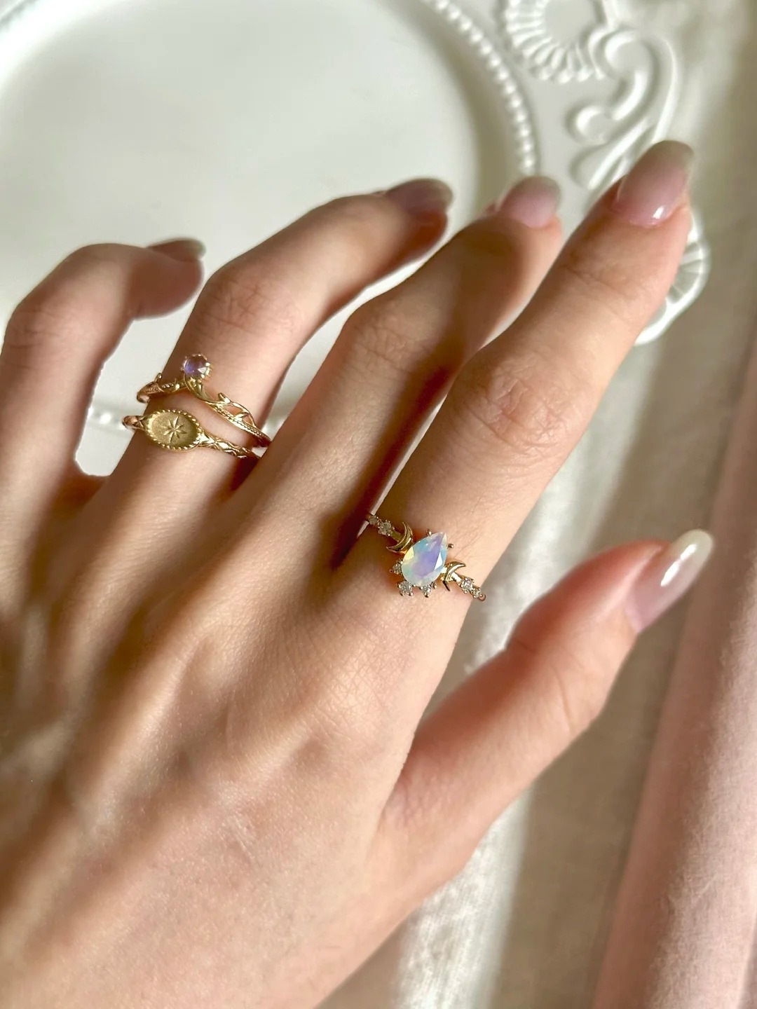 S925 Sterling Silver Gold Plated Adjustable Ring For Women_voghion.com