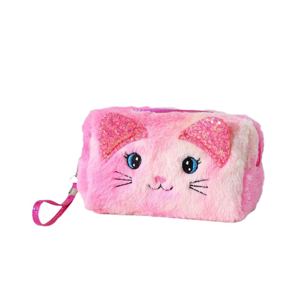 Paquete de cosméticos de lavado de gato de dibujos animados de teñido anudado, estilo de felpa de estudiante de dibujos animados, paquete de almacenamiento de cosméticos de viaje simple transfronterizo