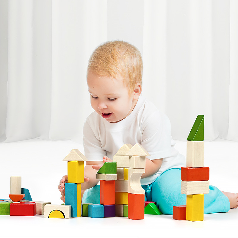 Bloques de construcción coloridos de madera de haya que ensamblar juguetes educación temprana Niños niños y niñas educativos gran partícula de madera 2-3-6 años image 2