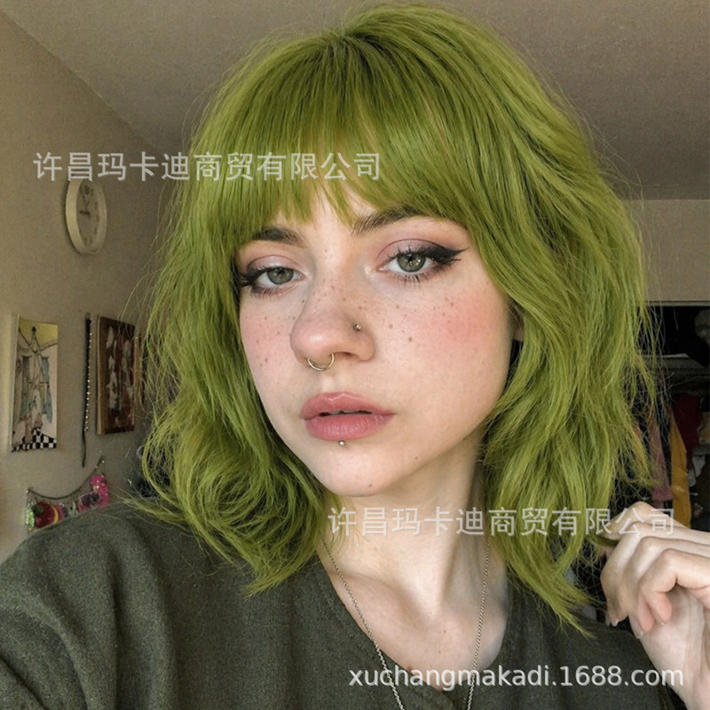 2026 New Olive Green Wig Suitable for Daily Fashion Wear and Halloween Birthday Party 2026 New Olive Green Wig Suitable for Daily Fashion Wear and Halloween Birthday Party