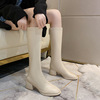 Demi-season high boots, chain with zipper, plus size, Korean style