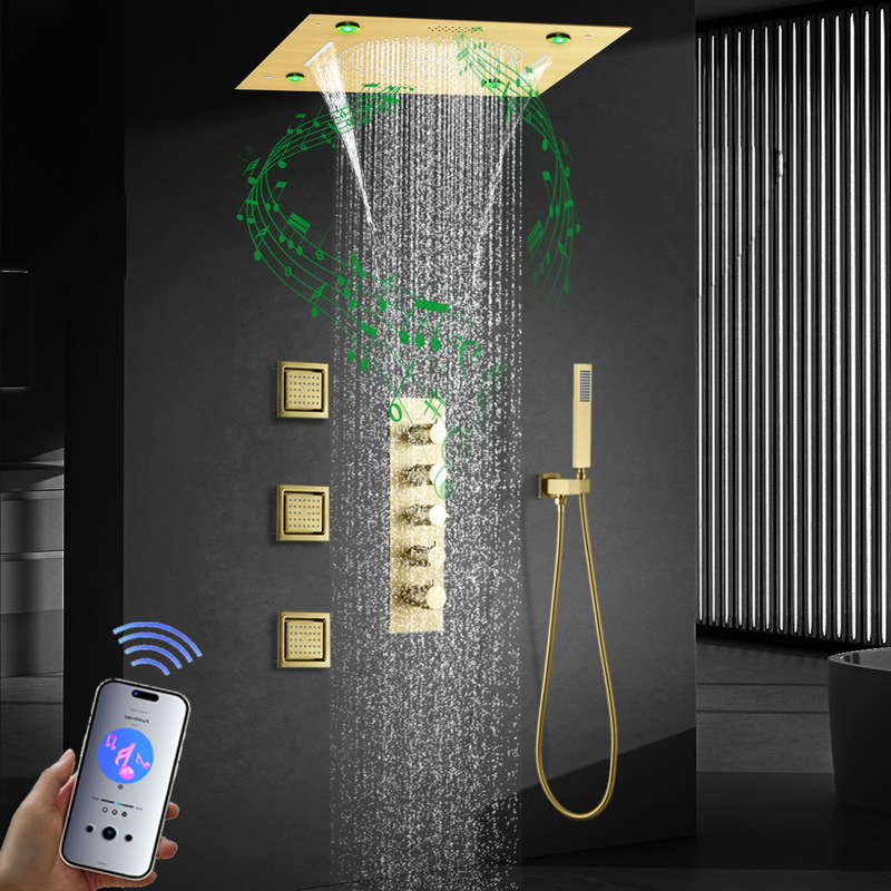 400*400mm wire drawing gold embedded LED music shower system bathroom concealed constant temperature shower suit