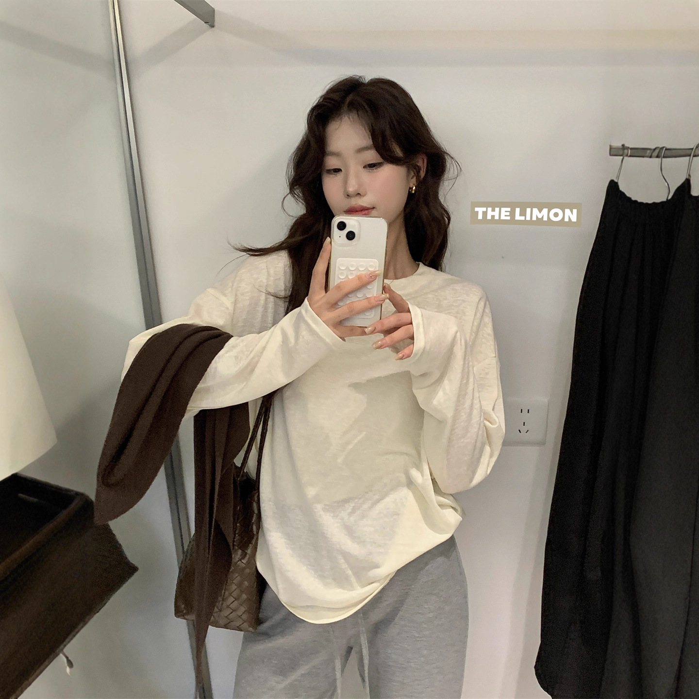 the limon柠檬绿茶韩系简约风宽松显瘦内搭慵懒风外穿圆领长袖T恤