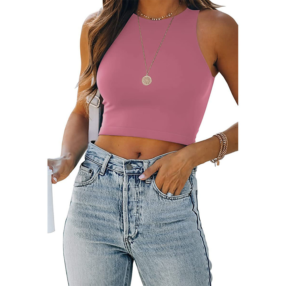 Women's Clothing Summer Solid Color Sleeveless Round Neck Tank Vest T-Shirt Women's New Wish Fashion Top_ecoleips.com