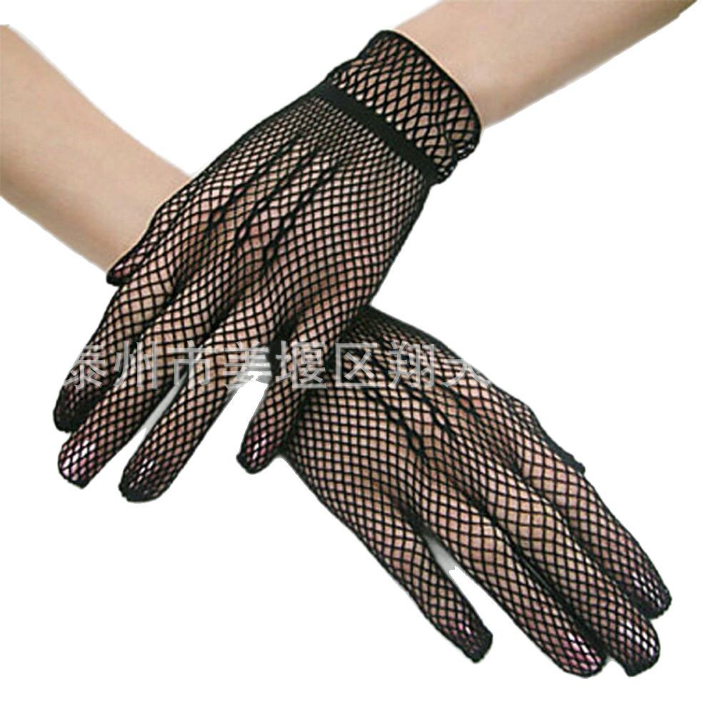 Estilo transfronterizo de las mujeres elástico de cinco dedos red de pesca hueco nupcial guantes de baile discoteca suave sexy malla guantes