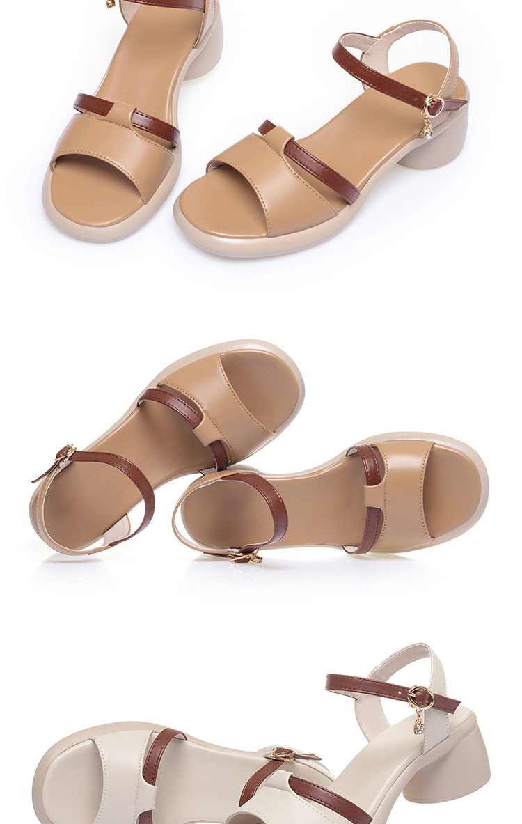 Sandal nữ quai ngang một dây gót vuông thấp đế mềm phối màu — màu đen chi tiết 17