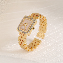 Live Streaming Fashion Square Light Luxury Watch Chain Ring for Women Creative Imitation Mother-of-pearl Non-Fading Openable Adjustable Finger Ring