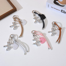 新款PU皮绳爱心钥匙扣挂件 可爱小狗diy手工编织绳包包挂饰钥匙链