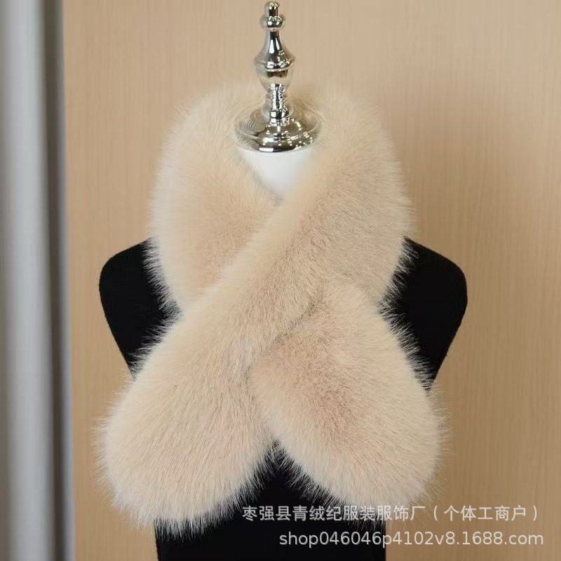 Wholesale from the Source Manufacturer: Solid Color Double-Sided Faux Fox Fur Scarf, Women's Cross-Style Winter Thickened Versatile Neck Warmer
