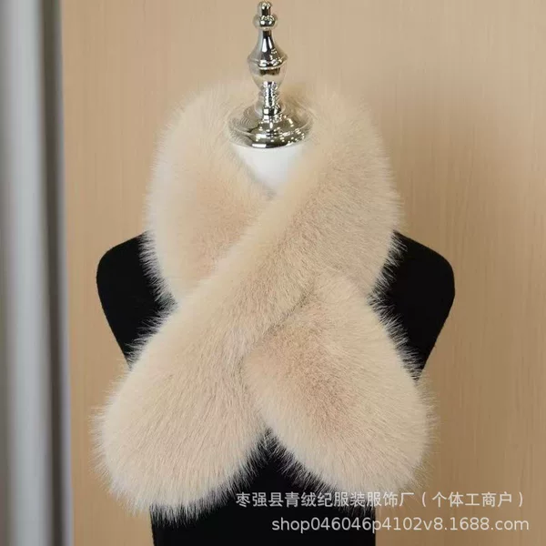 Wholesale from the Source Manufacturer: Solid Color Double-Sided Faux Fox Fur Scarf, Women's Cross-Style Winter Thickened Versatile Neck Warmer