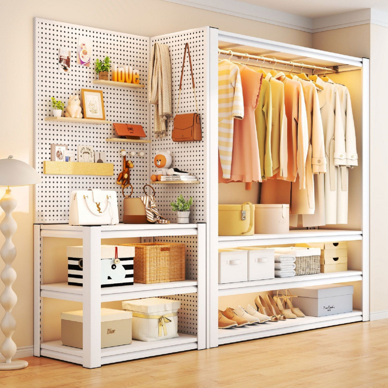 Steel Coat Rack Household Storage Rack Clothing Storage Rack Floor-Standing Multi-Layer Thickened Wardrobe Corner Steel Clothing Shelf