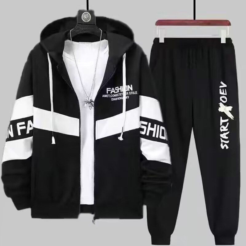 中学生二件套休闲运动服套装拉链开衫卫衣外套男春秋款百搭长裤子|undefined