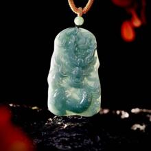 天然a货翡翠蓝水霸气龙牌大气生肖龙吊坠冰种玉石男士挂件女款
