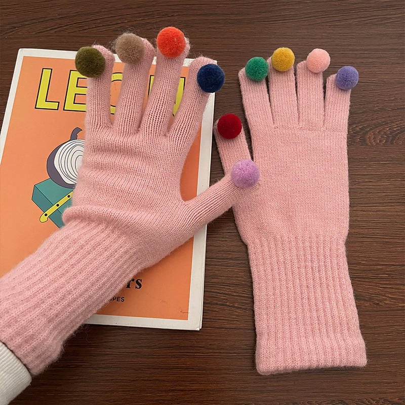 Estudiante a prueba de frío lana de punto a caballo cinco dedos Pantalla táctil de dibujos animados guantes calientes de invierno femenino engrosada linda pareja