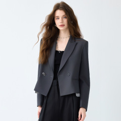 灰色高级感短款小西装外套女2025新款小个子休闲女士职业西服套装