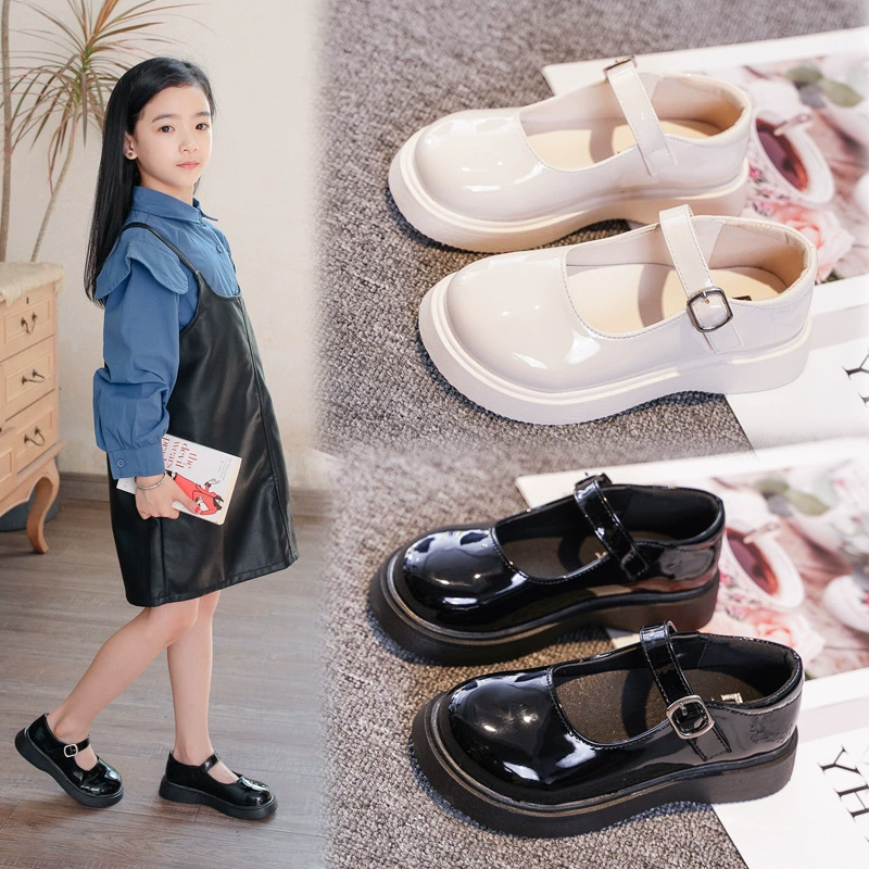 Черные кожаные туфли для девочек, весна-осень 2024, новые туфли на мягкой подошве, туфли принцессы Мэри Джейн для девочек, повседневная детская обувь