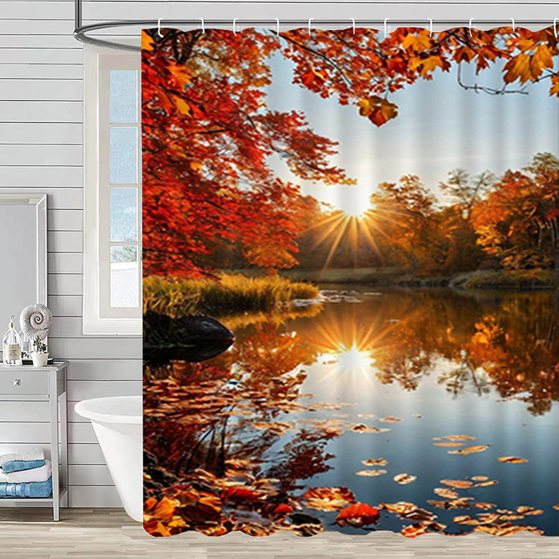 Cross-Border Supply Shower Curtain 3D Digital Printing Polyester Waterproof and Mildew-Proof Shower Curtain Bathroom Bathroom Shower Curtain