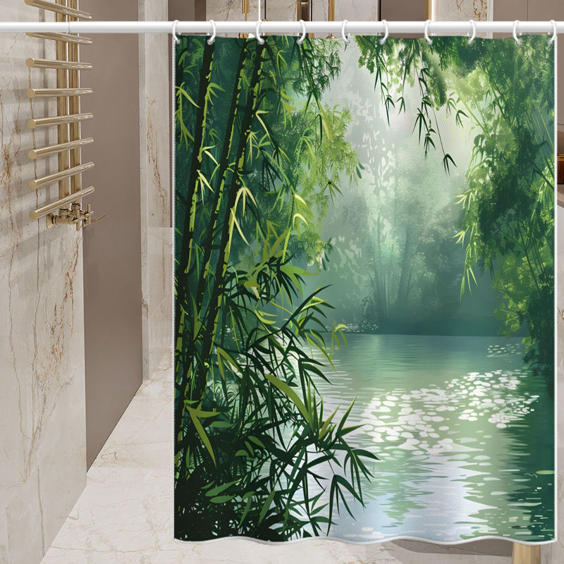 Retro Shimmer Bamboo Forest Full Polyester Curtains, Popular In Europe And America, For College Dormitory Partitions, No_voghion.com