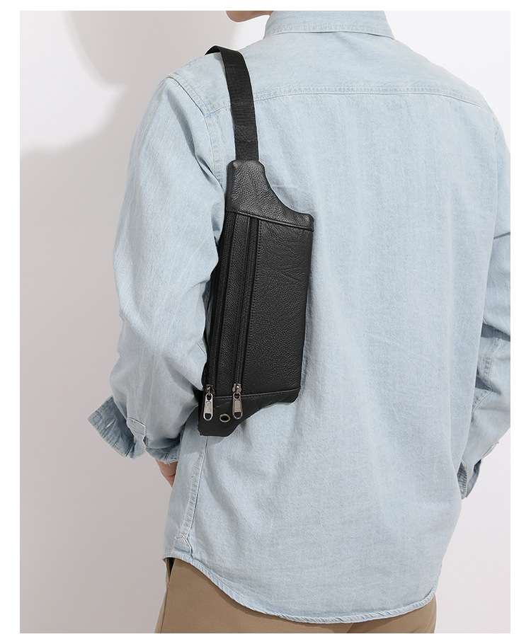 94g Weight Polyester Lining Material Sewing Thread Fashion Element Zipper Closure Type Sling Strap Strap Type Fanny Pack Bags Type Casual Occasion Genuine leather Material Solid Color Pattern All Seasons Season Men's Gender Streetwear Style Square Shape Men's Streetwear Solid Color Genuine Leather Men's Waist Bags 10