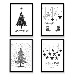 Nordic Black and White Geometric Stars Christmas Stocking Christmas Tree Christmas Living Room Bedroom Decoration Hanging Painting Core Poster