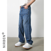 nirben牛仔|新款小众设计感直筒牛仔裤男韩版宽松休闲个性长裤