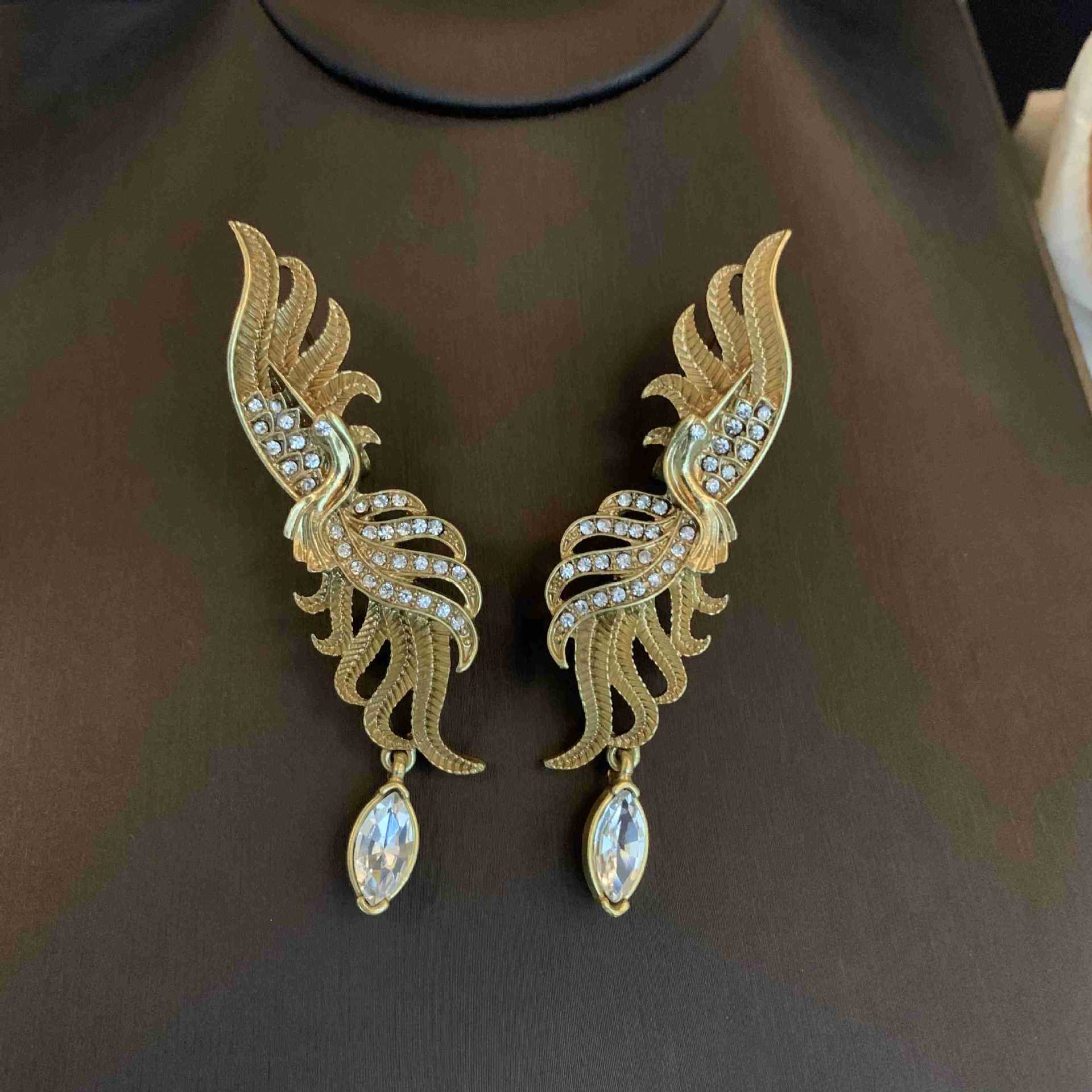 vintage retrò di alta qualità orecchini Phoenix collana cava tempestata di diamanti vecchi gioielli set_voghion.com