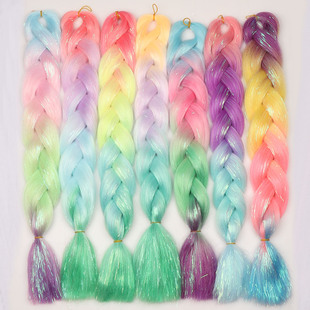 Amazon Wig Supply Colorfulful Dreadlocks Laser Silk Chemical Fiber Big Braids Shiny Colorful Gold and Silver Wire Hair Big Braids