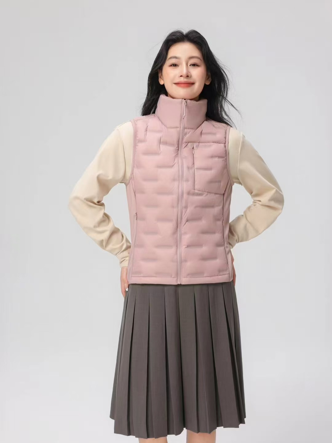 Pinghu chaqueta de pluma de mujer chaleco 90 lana nuevo tipo ligero otoño y invierno de moda casual abrazadera de caballo universal chaleco cálido abrigo