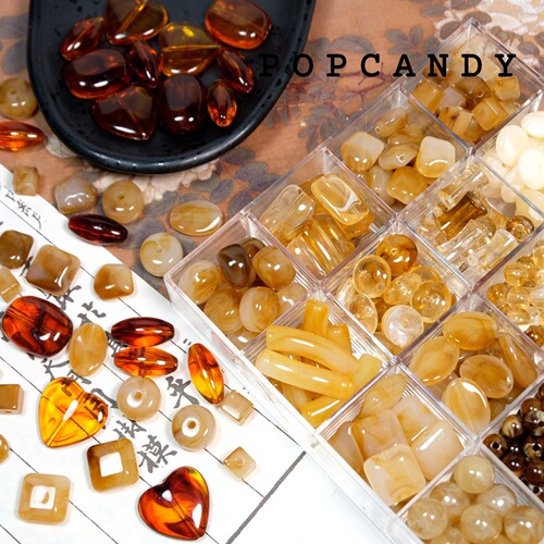 Early Winter Yellow Coffee Series Cloud Mist Retro Loose Beads DIY Accessories Jewelry Love Square Oval New Chinese Style Accessories