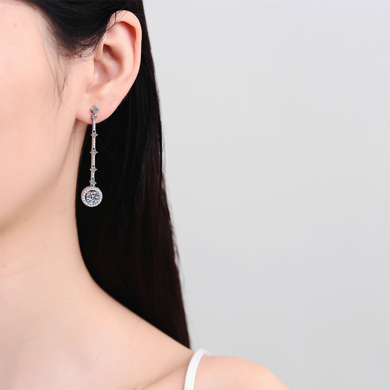 Pendientes de aro moissanite plata de ley con borlas largas_voghion.com
