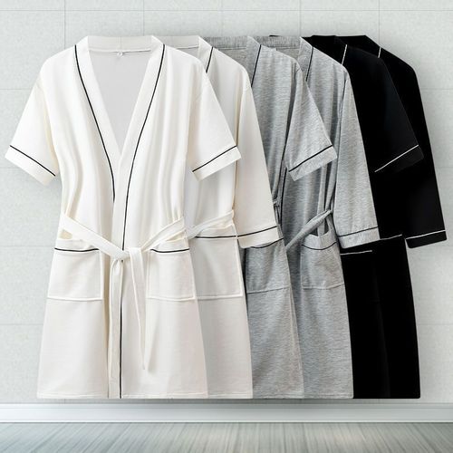 Ladies' Mid-length Sleeveless Thin Solid Color Pure Cotton Absorbent Bath Robe for Spring and Summer Couples - Hotel Style Sleep Robe
