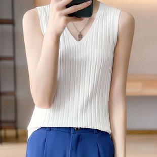 Silk summer autumn trend knitted vest sleevless, T-shirt, lifting effect, loose fit