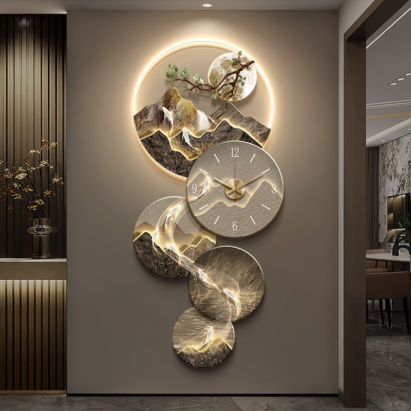 Nine Fishes Entrance Decorative Painting New Chinese Style Corridor Hanging Painting High-End Landscape Painting with Clock Mural