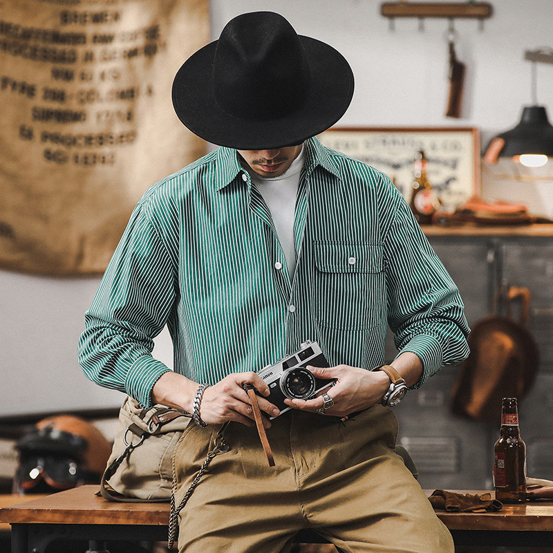 Mint Thin Classic Striped Shirt Men's 2025 New Men's Jacket Spring and Autumn Loose Casual Long Sleeve Shirt