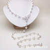 Fashionable demi-season long necklace from pearl, sweater, city style, micro incrustation